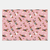 クリスマスビーグルズピンクブルーグリーン ラッピングペーパーシート (正面)