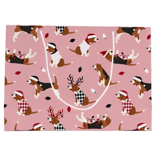 クリスマスビーグルズピンク ラージペーパーバッグ (裏面)