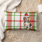 クリスマスビーグルドグレッドグリーンプレイドホリデー ランバークッション (ブランケット)