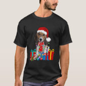 クリスマスビーグルドッグクリスマスライトサンタハットパジャマ Tシャツ (正面)