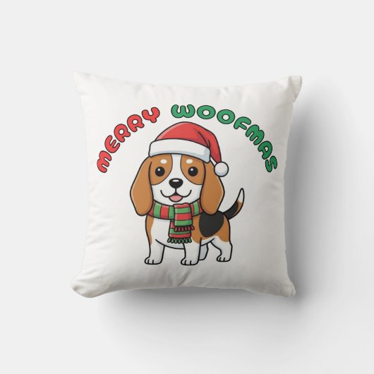 クリスマスビーグル枕:メリー Woofmas クッション (正面)