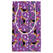 クリスマスビーグル犬パープルサンタハットパターン スモールペーパーバッグ (正面)