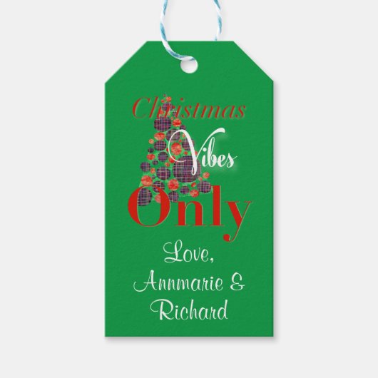 クリスマスビーズオンリー抽象芸術レッドグリーンツリー ギフトタグ (正面)