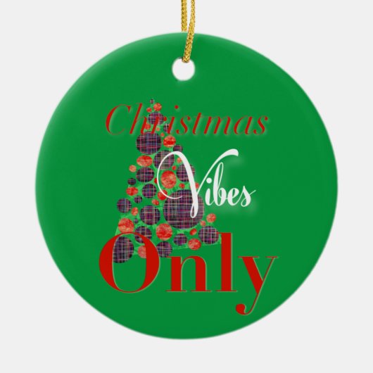 クリスマスビーズオンリー抽象芸術レッドグリーンツリー セラミックオーナメント (正面)