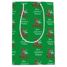 クリスマスビーズオンリー抽象芸術レッドグリーンツリー ミディアムペーパーバッグ