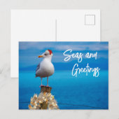 クリスマスビーチの海とグリーティングス カモメ オーシャン ポストカード (正面/裏面)