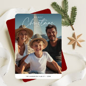 クリスマスビーチイ航海のー家族の子供の写真をスクリプト シーズンカード