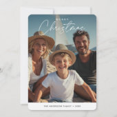 クリスマスビーチイ航海のー家族の子供の写真をスクリプト シーズンカード (正面)