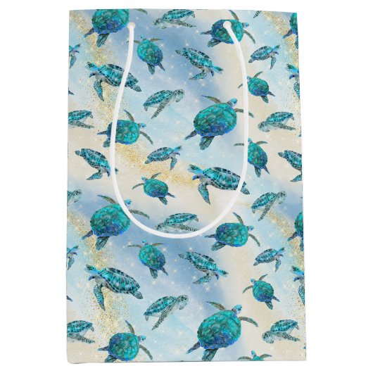 クリスマスビーチウミガメグリッタースパークル ミディアムペーパーバッグ (正面)