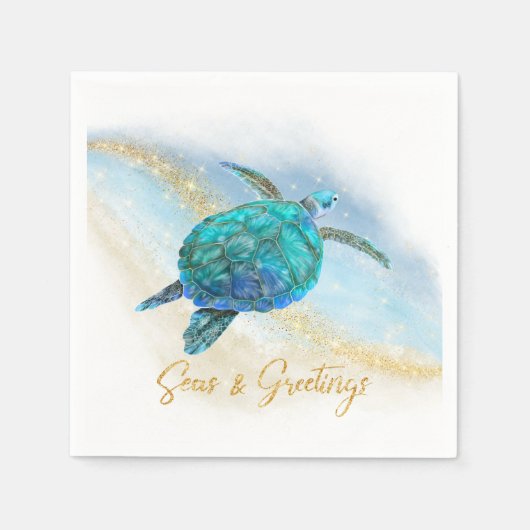 クリスマスビーチウミガメ海と挨拶 スタンダードカクテルナプキン (正面)