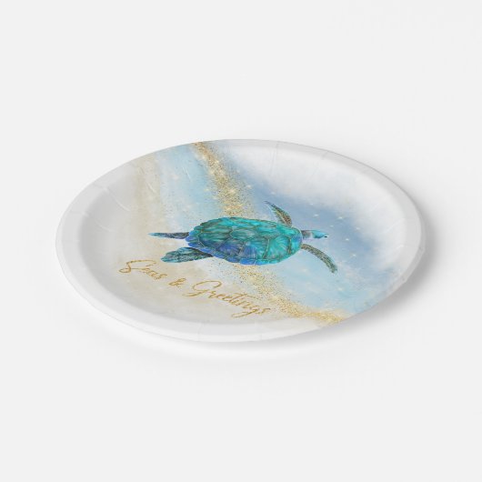 クリスマスビーチウミガメ海と挨拶 ペーパープレート (アングル)