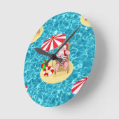 クリスマスビーチサンタ ラウンド壁時計 (傾斜)