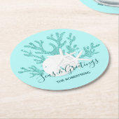 クリスマスビーチサンドドルスターフィッシュアクアブルー ラウンドペーパーコースター (アングル)