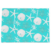 クリスマスビーチサンドドルスターフィッシュコースタルアクア ラージペーパーバッグ (正面)