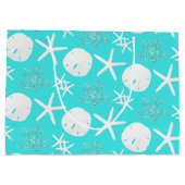 クリスマスビーチサンドドルスターフィッシュコースタルアクア ラージペーパーバッグ (裏面)