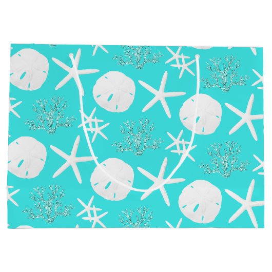 クリスマスビーチサンドドルスターフィッシュコースタルアクア ラージペーパーバッグ (裏面)
