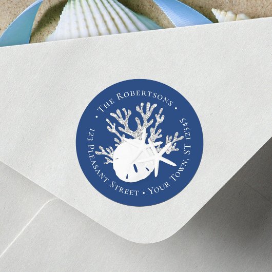 クリスマスビーチサンドドルネイビー差出人住所 ラウンドシール