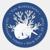 クリスマスビーチサンドドルネイビー差出人住所 ラウンドシール (正面)