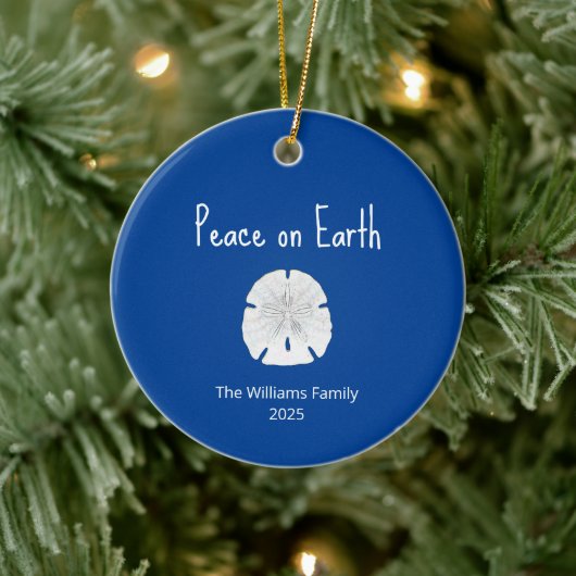 クリスマスビーチサンドドルピースオンアース・ブルー セラミックオーナメント (ツリー)