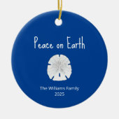クリスマスビーチサンドドルピースオンアース・ブルー セラミックオーナメント (正面)