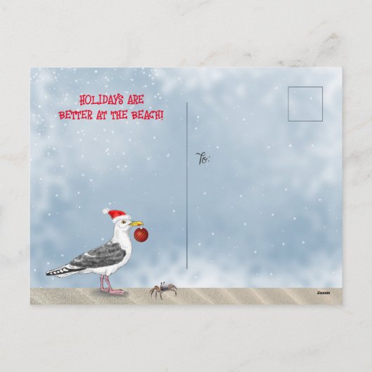 クリスマスビーチシーンフォトシーガルドリフトウッドおもしろい シーズンポストカード (裏面)
