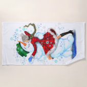 クリスマスビーチタオル雪だるまアンドガール踊り ビーチタオル (正面)