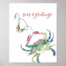 クリスマスビーチハウスウォーターカラープリント ポスター