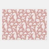 クリスマスビーチバラ金ゴールドグリッターシーホースピンク ラッピングペーパーシート (正面3)