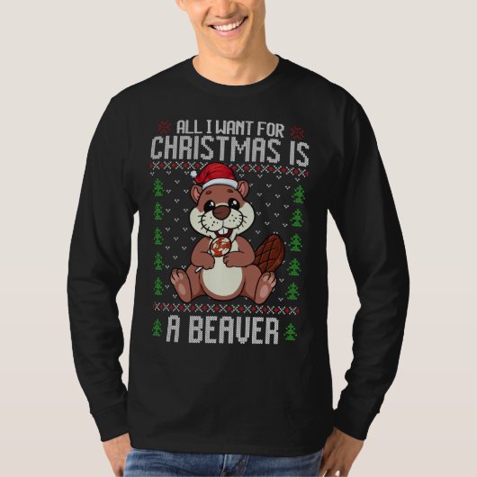 クリスマスビーバー醜いクリスマススセーターChristmas Beave Tシャツ (正面)