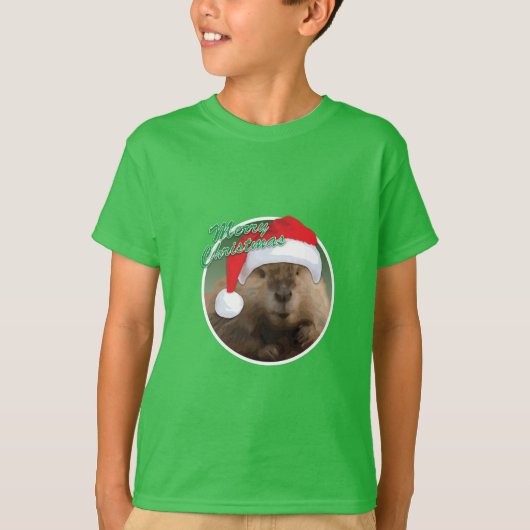 クリスマスビーバー – キッズベーシックTシャツ Tシャツ (正面)