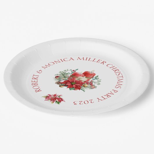 クリスマスビーフラワーと赤いロウソクの花束 ペーパープレート (アングル)