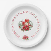 クリスマスビーフラワーと赤いロウソクの花束 ペーパープレート (正面)