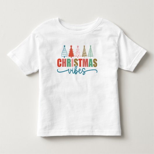 クリスマスビーブスカラフルホリデーツリーズデザイン トドラーTシャツ (正面)