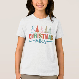 クリスマスビーブスカラフルホリデーツリーズデザイン トライブレンドTシャツ