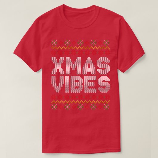 クリスマスビーブス醜いクリスマスセーターの模様 Tシャツ (デザイン正面)