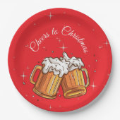 クリスマスビールで乾杯イラスト ペーパープレート (正面)