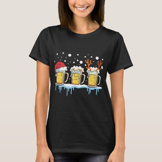 クリスマスビールマグサンタハットクリスマスライツラインビール Tシャツ (正面)