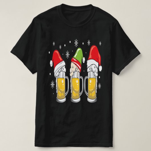 クリスマスビールマグラインビールサンタハットクリスマスギフト Tシャツ (デザイン正面)