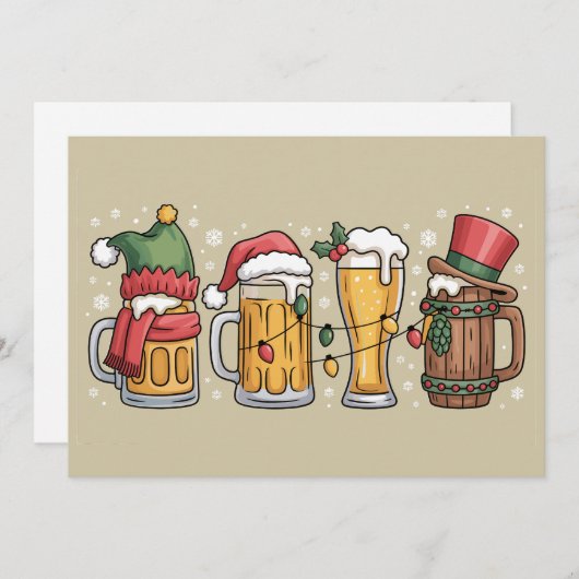クリスマスビール飲む恋人のギフトパーティー精神 シーズンカード (正面/裏面)