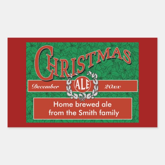 クリスマスビール、エール、ビール醸造ラベル 長方形シール (正面)