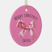 クリスマスピかわいらしンク名前をカスタムするコケットボウ セラミックオーナメント (右)