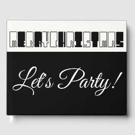 クリスマスピアノ鍵タイポグラフィ白黒 ゲストブック