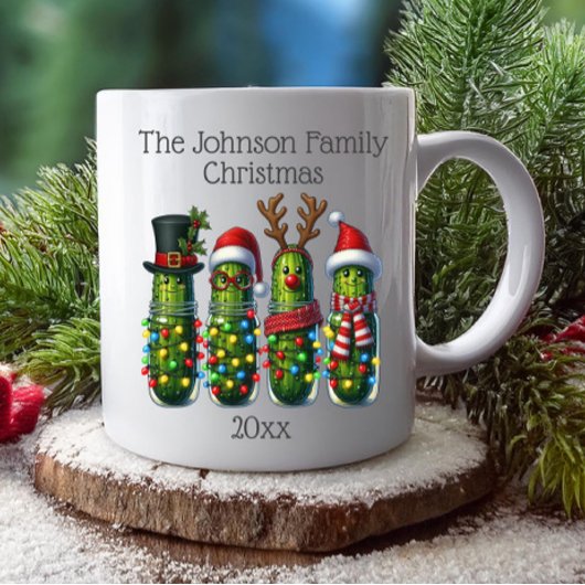 クリスマスピクルス家族の名前 コーヒーマグカップ