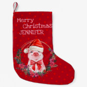 クリスマスピグキュートピグレットボウリース水玉模様 スモールクリスマスストッキング (正面)