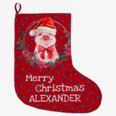 クリスマスピグキュートピグレットボウリース水玉模様 ラージクリスマスストッキング (正面)