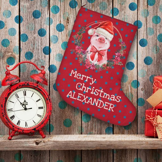 クリスマスピグキュートピグレットボウリース水玉模様 ラージクリスマスストッキング