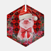 クリスマスピグキュートピグレットリースバッファロープレイド ガラスオーナメント (裏面)