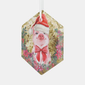 クリスマスピグキュートピグレットリース初めてのクリスマスC ガラスオーナメント (正面左)