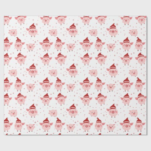 クリスマスピグサンタおもしろいピンクホワイトとレッド ラッピングペーパー (フラット)
