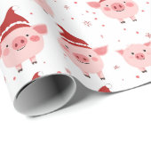 クリスマスピグサンタおもしろいピンクホワイトとレッド ラッピングペーパー (ロールコーナー)